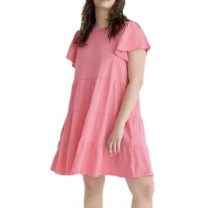 NWT J. Crew Pink Tiered Cotton Short Sleeve Dress Broken-In Jersey - Size XS